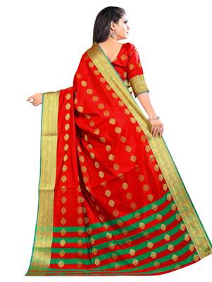 Red woven jacquard saree with blouse 2