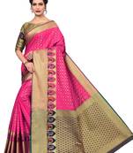 Pink woven jacquard saree with blouse