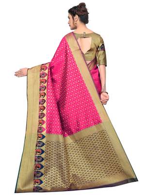 Pink woven jacquard saree with blouse 2