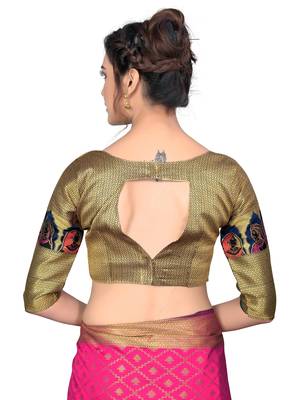 Pink woven jacquard saree with blouse 5