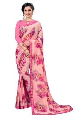 Multicolor printed faux georgette saree with blouse 2