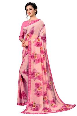 Multicolor printed faux georgette saree with blouse 4