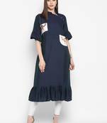 Navy-blue plain rayon kurtas-and-kurtis