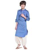 Blue Plain Cotton Boys Kurta Pyjama