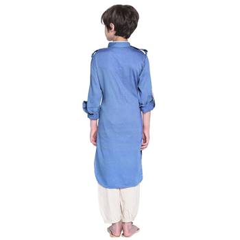 Blue Plain Cotton Boys Kurta Pyjama 2