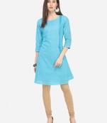 Sky Blue Cotton Schiffli Stitched Kurti