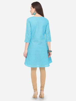Sky Blue Cotton Schiffli Stitched Kurti 2