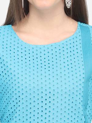 Sky Blue Cotton Schiffli Stitched Kurti 4