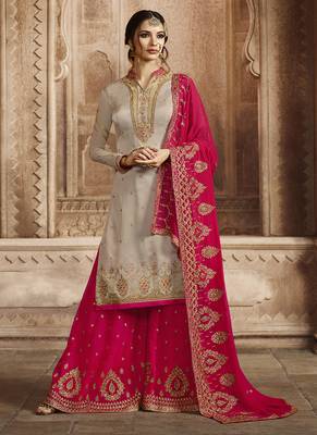 Light-grey embroidered satin salwar 1