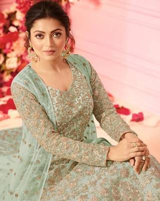 Green embroidered net salwar 3