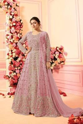 Pink embroidered net salwar 1