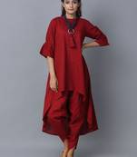 Red plain cotton long kurti with palazzo