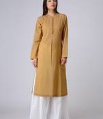 Mustard plain cotton long kurti with palazzo