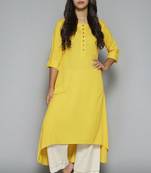 Yellow plain cotton long kurti with palazzo