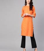 Orange plain cotton long kurti with palazzo