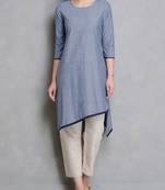 Blue plain cotton long kurti  with palazzo