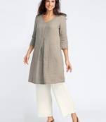 Grey plain cotton long kurti with palazzo