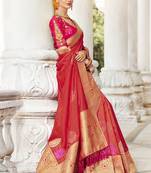 Red woven art silk saree with blouse