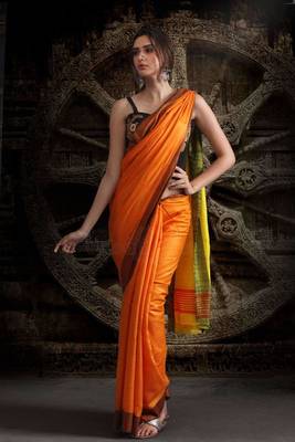 Orange Gheecha Saree With Yellow Pallu 1