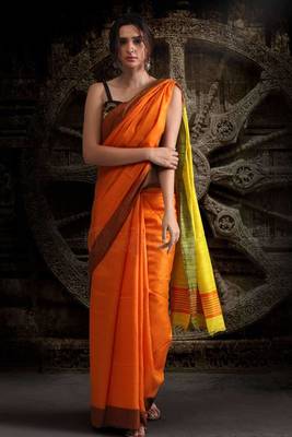 Orange Gheecha Saree With Yellow Pallu 2