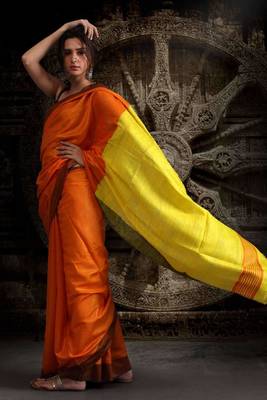 Orange Gheecha Saree With Yellow Pallu 3