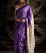 Purple Gheecha Saree With Cream Pallu