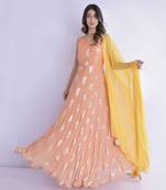 Tangerine anarkali with tasseled dupatta