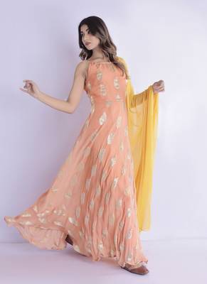 Tangerine anarkali with tasseled dupatta 2