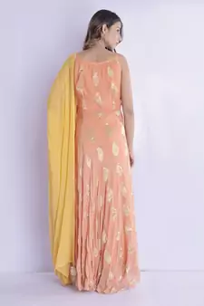 Tangerine anarkali with tasseled dupatta