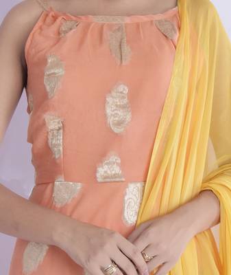 Tangerine anarkali with tasseled dupatta 4