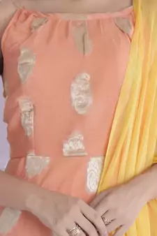 Tangerine anarkali with tasseled dupatta