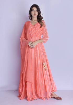 peach angrakha anarkali with dupatta 1