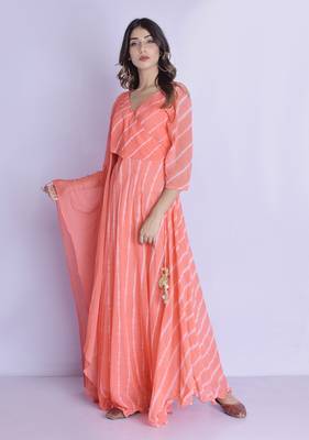 peach angrakha anarkali with dupatta 2