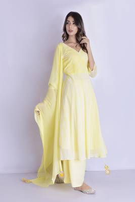 Yellow angrakha leheriya anarkali palazzo set 2
