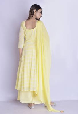 Yellow angrakha leheriya anarkali palazzo set 3