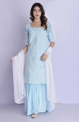 sky blue chikan kurta gharara set 1
