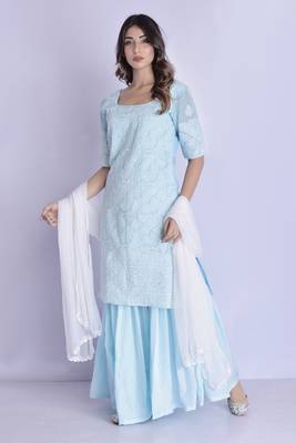 sky blue chikan kurta gharara set 2