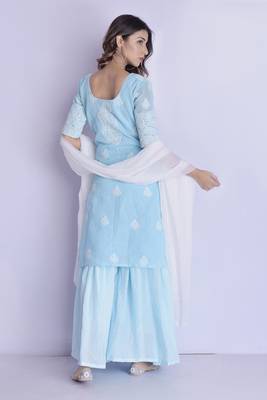 sky blue chikan kurta gharara set 3