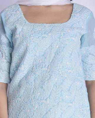 sky blue chikan kurta gharara set 4