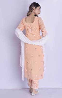 peach chikan kurta pant dupatta set 3