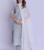 Grey chikan kurta pant dupatta set