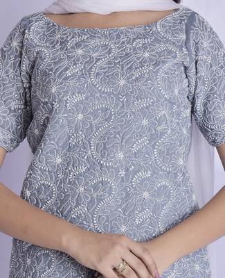 Grey chikan kurta pant dupatta set 4