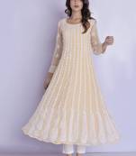 beige chikan anarkali kurti with pant