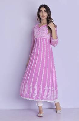 pink chikankari anarkali kurti pant 1