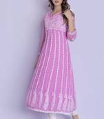 pink chikankari anarkali kurti pant