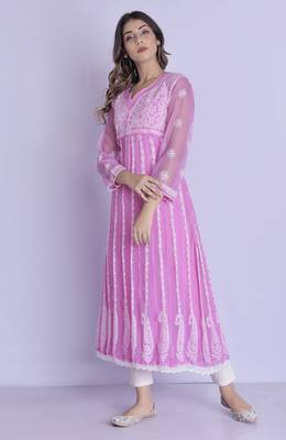 pink chikankari anarkali kurti pant 2