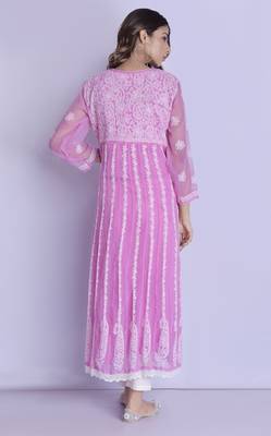 pink chikankari anarkali kurti pant 3