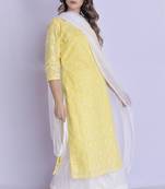 yellow chikan anarkali kurti with pant