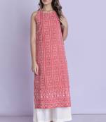 RED CHIKANKARI KURTI WITH PALAZZO