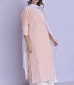PEACH CHIKAN kurta PALAZZO dupatta set